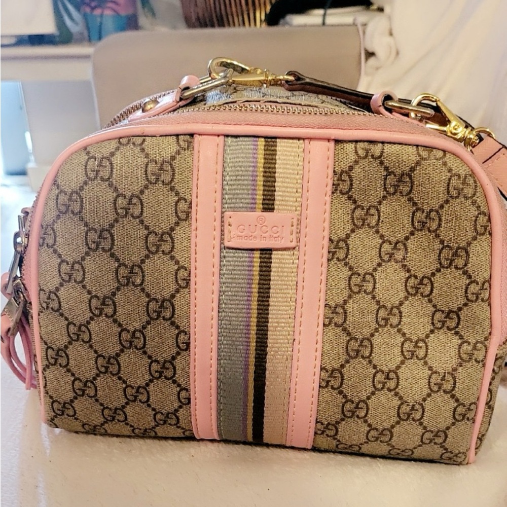 Gucci Beige and Pink Stripe Crossbody Bag